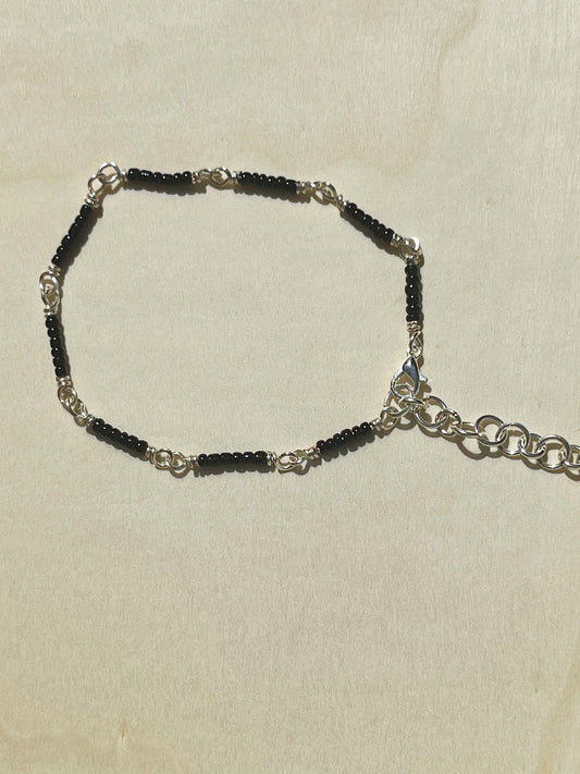 Black and silver seed beaded bracelet/anklet