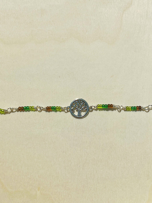 Tree charm seed beaded bracelet/anklet