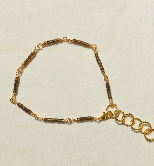 Brown and gold seed beaded bracelet/anklet