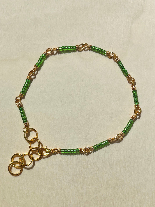 Dark green and gold seed beaded bracelet/anklet