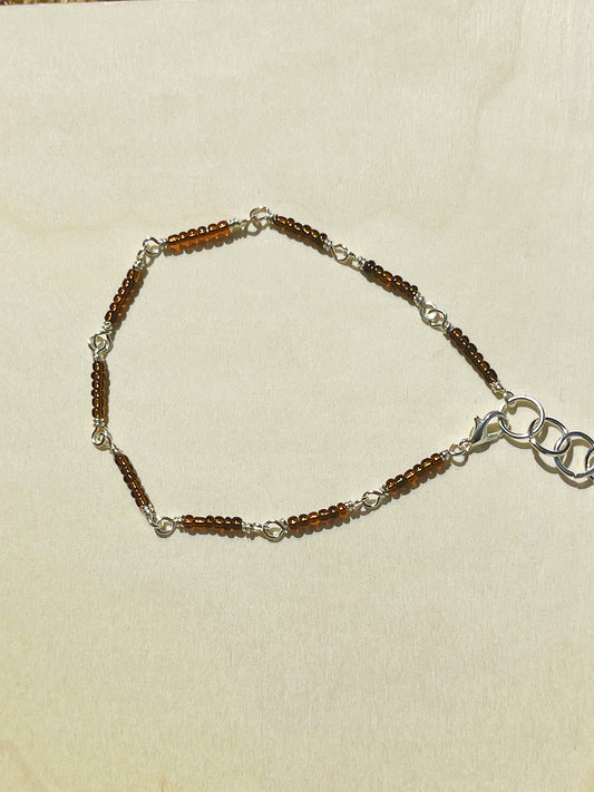 Brown and silver seed beaded bracelet/anklet