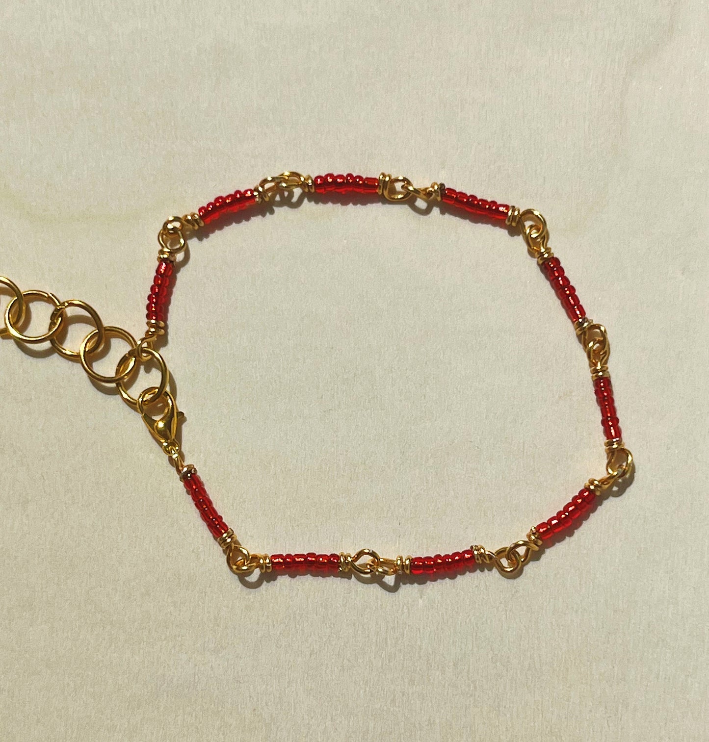 Red and gold seed beaded bracelet/anklet