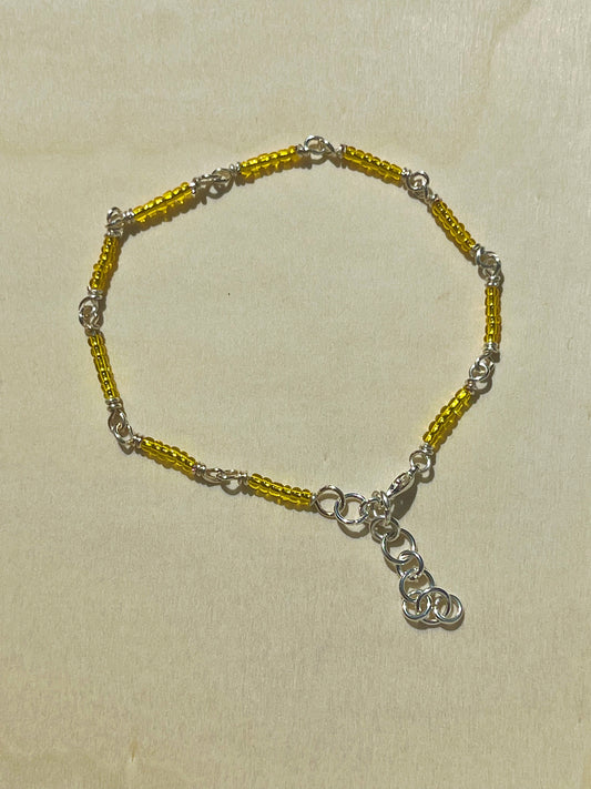 Yellow and silver seed beaded bracelet/anklet