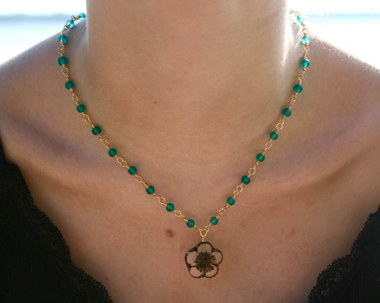 Audrey / Teal beaded flower necklace