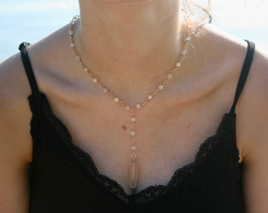 Ginny / clear sea glass dropdown necklace